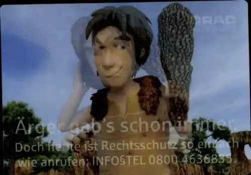 3-D Ak Urgeschichte, Mann mit Keule, Versicherung, ORAG-Rechtsschutz, Werbung