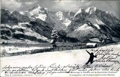 Ak Garmisch Partenkirchen in Oberbayern, Winteransicht, Skifahrer
