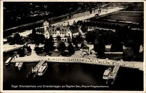 Ak Berlin Reinickendorf Tegel, Strandschloss, Strandanlagen, Tegeler See, Fliegeraufnahme
