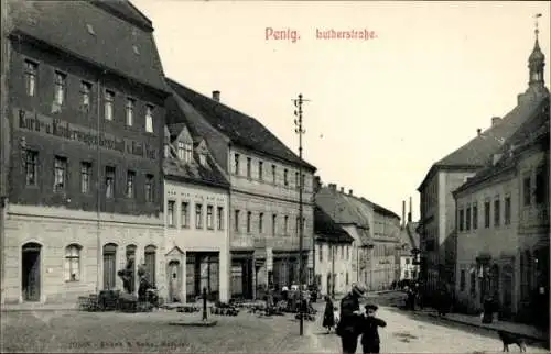 Ak Penig in Sachsen, Lutherstraße, Korbwagen, Kinderwagen Geschäft