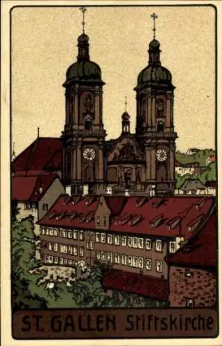 Steindruck Ak Sankt Gallen Stadt Schweiz, Stiftskirche
