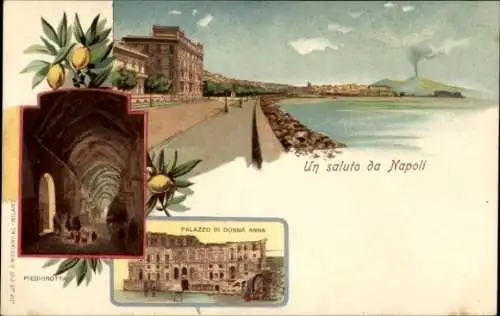 Litho Piedigrotta Napoli Neapel Campania, Promenade, Palazzo di Donna Anna