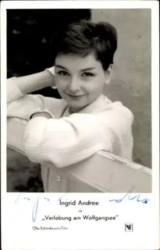 Ak Schauspielerin Ingrid Andree, Portrait, Verlobung am Wolfgangsee, Autogramm