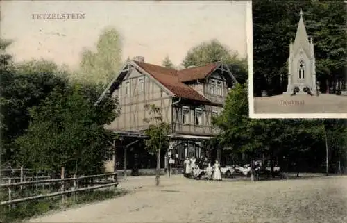 Ak Tetzelstein Elm Schöppenstedt Niedersachsen, Gasthaus, Denkmal