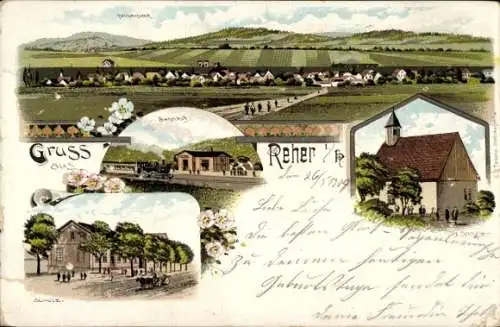 Litho Reher Aerzen im Weserbergland, Gesamtansicht, Bahnhof, Schule, Kirche