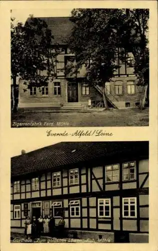 Ak Everode Niedersachsen, Zigarrenfabrik, Ferd. Möhle, Gasthaus Zum goldenen Löwen