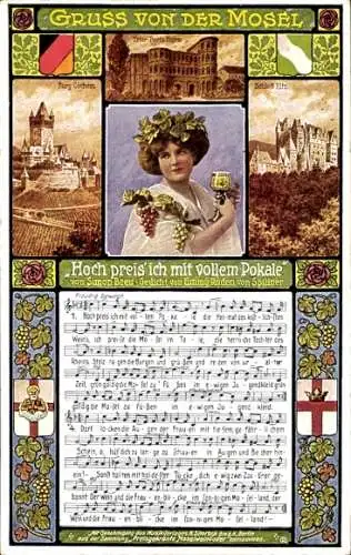 Lied Ak Breu, Simon, Trier an der Mosel, Hoch preis ich mit vollem Pokale, Porta Nigra, Burg Cochem