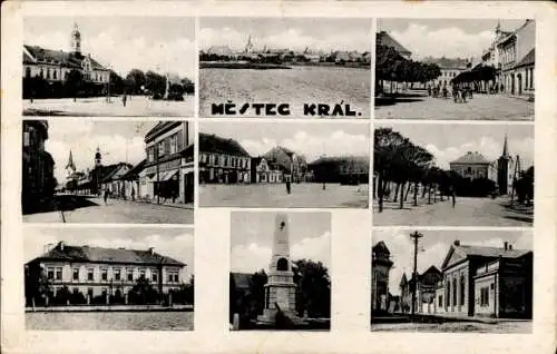 Ak Městec Králové Königstädtl Mittelböhmen, Gesamtansicht, Teilansichten, Platz, Denkmal