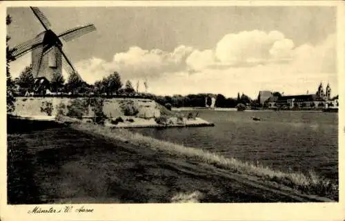 Ak Münster in Westfalen, Aasee mit Windmühle