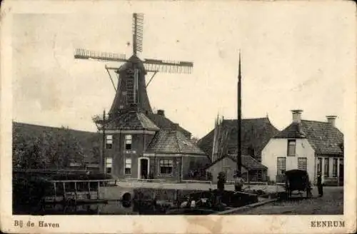 Ak Eenrum Groningen, In der Nähe des Hafens, Mühle