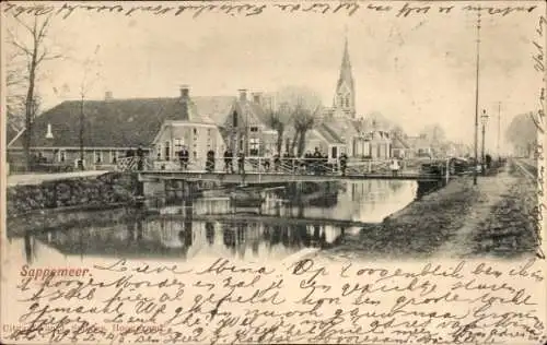 Ak Sappemeer Groningen Niederlande, Teilansicht, Brücke, Kirche