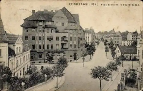 Ak Dzierżoniów Reichenbach Eulengebirge Schlesien, Neue Bahnhofstraße und Poststraße