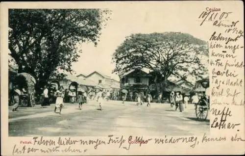 Ak Pettah Colombo Ceylon Sri Lanka, Straßenpartie, Passanten