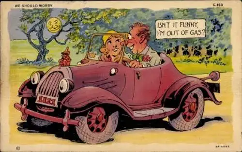 Ak Paar in einem Automobil, Tank ist leer