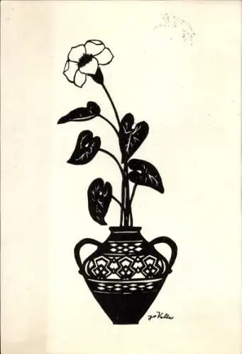 Scherenschnitt Künstler Ak Valler, J., Blume in der Blumenvase, Hoffnung, Sorgenkind