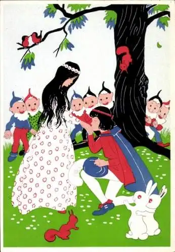Ak Schneewittchen, Prinz, Zwerge, Märchen