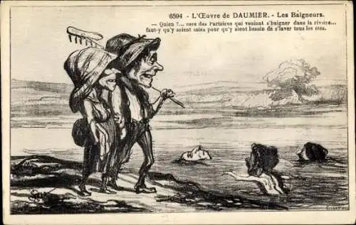 Künstler Ak Daumier, Badegäste, Pariser schwimmen im Fluss