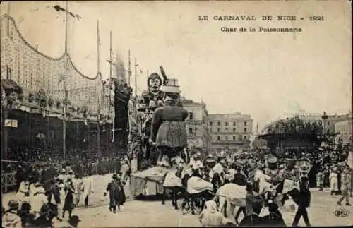 Ak Nice Nizza Alpes Maritimes, Karneval 1921, Faschingsumzug, Festwagen