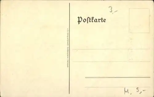 Künstler Ak Liebich, C., Frau in Tracht beim Nähen, Reklame, Gütermann's Nähseide