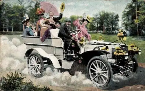 Ak Männer und Frauen in einem Automobil