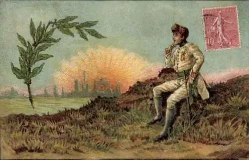 Ak Napoleon, Triumphbogen im Hintergrund, Lorbeer