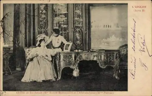 Ak Schauspielerin Sarah Bernhardt, Preval, Theaterszene, l'Aiglon, Acte II, Duc de Reichstadt
