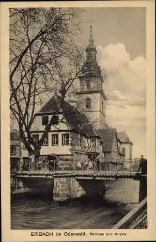 Ak Erbach im Odenwald Hessen, Rathaus, Kirche