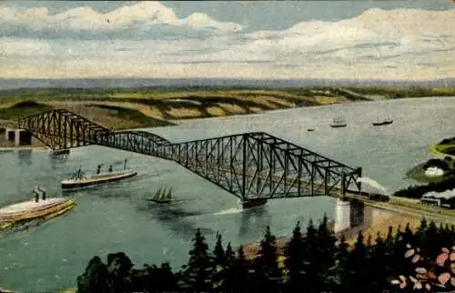 Ak Quebec Kanada, Blick auf die Quebec Brücke