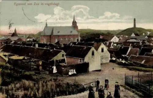 Ak Egmond aan Zee Nordholland Niederlande, Vogelperspektive, Kirche