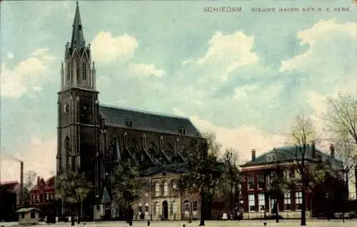 Ak Schiedam Südholland Niederlande, Nieuwe Haven, R.K. Kirche