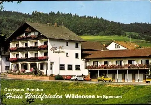 Ak Wildensee Eschau im Spessart, Gasthaus Waldfrieden, Autos, Außenansicht, Balkone