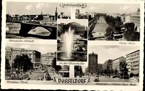 Ak Düsseldorf am Rhein, Königs-Allee, Cornelius-Platz, Altstadt, Rheinhalle, Alleestraße