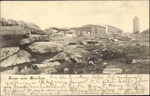 Ak Brocken Nationalpark Harz, Brockenturm, Brockenhotel