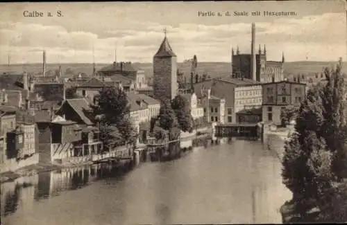 Ak Calbe an der Saale, Teilansicht mit Hexenturm