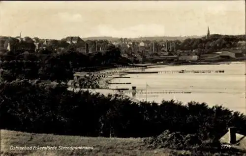 Ak Eckernförde in Schleswig Holstein, Strandpanorama, Kirchturm