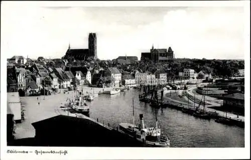 Ak Hansestadt Wismar, Gesamtansicht, Hafen