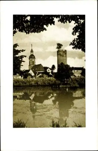 Ak Triptis in Thüringen, Durchblick zum Ort, Kirche, Turm, Stadtteich