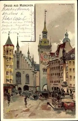 Künstler Litho Hayek, München Bayern, Altes Rathaus, Marktplatz