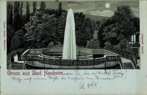 Mondschein Litho Bad Nauheim in Hessen, Sprudel