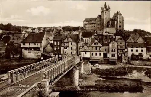 Ak Diez an der Lahn, Lahnbrücke und Schloss