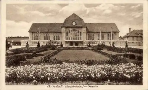 Ak Darmstadt, Hauptbahnhof, Ostseite, Gartenanlage