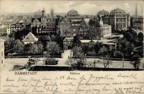 Ak Darmstadt, Schloss, Straßenbahn