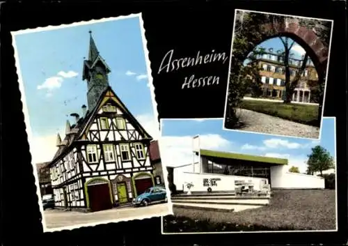 Ak Assenheim Niddatal Hessen, Rathaus, Fachwerkhaus, Schloss, Ehrenmal