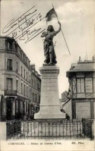 Ak Compiègne Oise, Statue Jeanne d'Arc