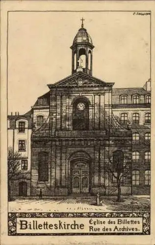 Künstler Ak Paris IV, Rue des Archives, Église des Billettes