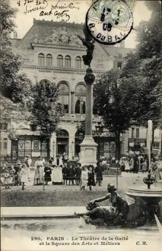 Ak Paris XIV Observatorium, Théâtre de la Gaîté, Square des Arts et Métiers