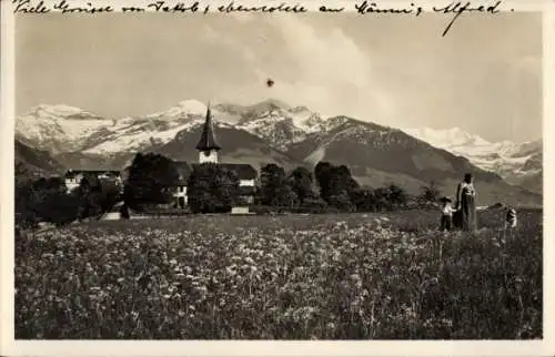 Ak Aeschi bei Spiez Kt. Bern Schweiz, Kirche, Alpen