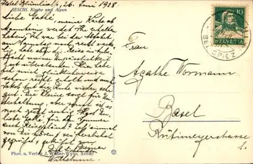 Ak Aeschi bei Spiez Kt. Bern Schweiz, Kirche, Alpen