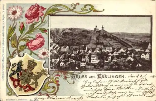 Präge Wappen Passepartout Ak Esslingen am Neckar, Gesamtansicht