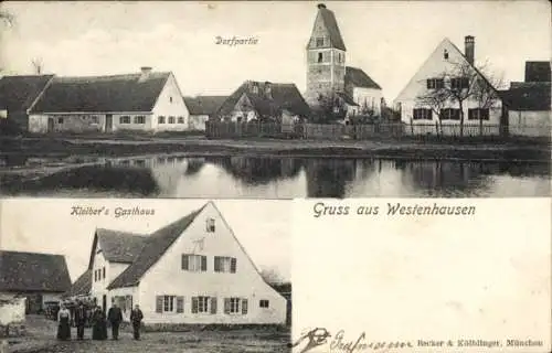 Ak Westenhausen Manching an der Donau Oberbayern, Dorfmotiv, Kirche, Gasthaus Kloiber